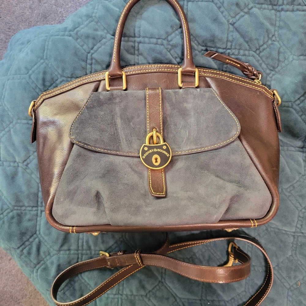 Brown and Navy BLUE Leather Handbag